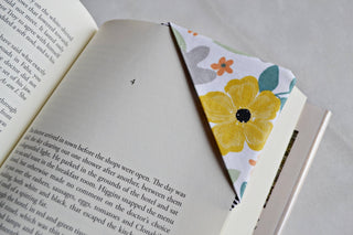 Corner Fabric Bookmark laid flat, showing its fabric pattern and corner design