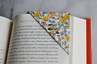Corner Fabric Bookmark laid flat, showing its fabric pattern and corner design