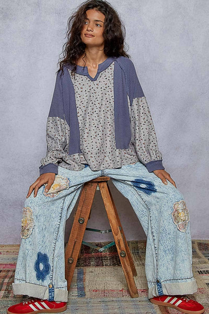 Floral Print Contrast Top