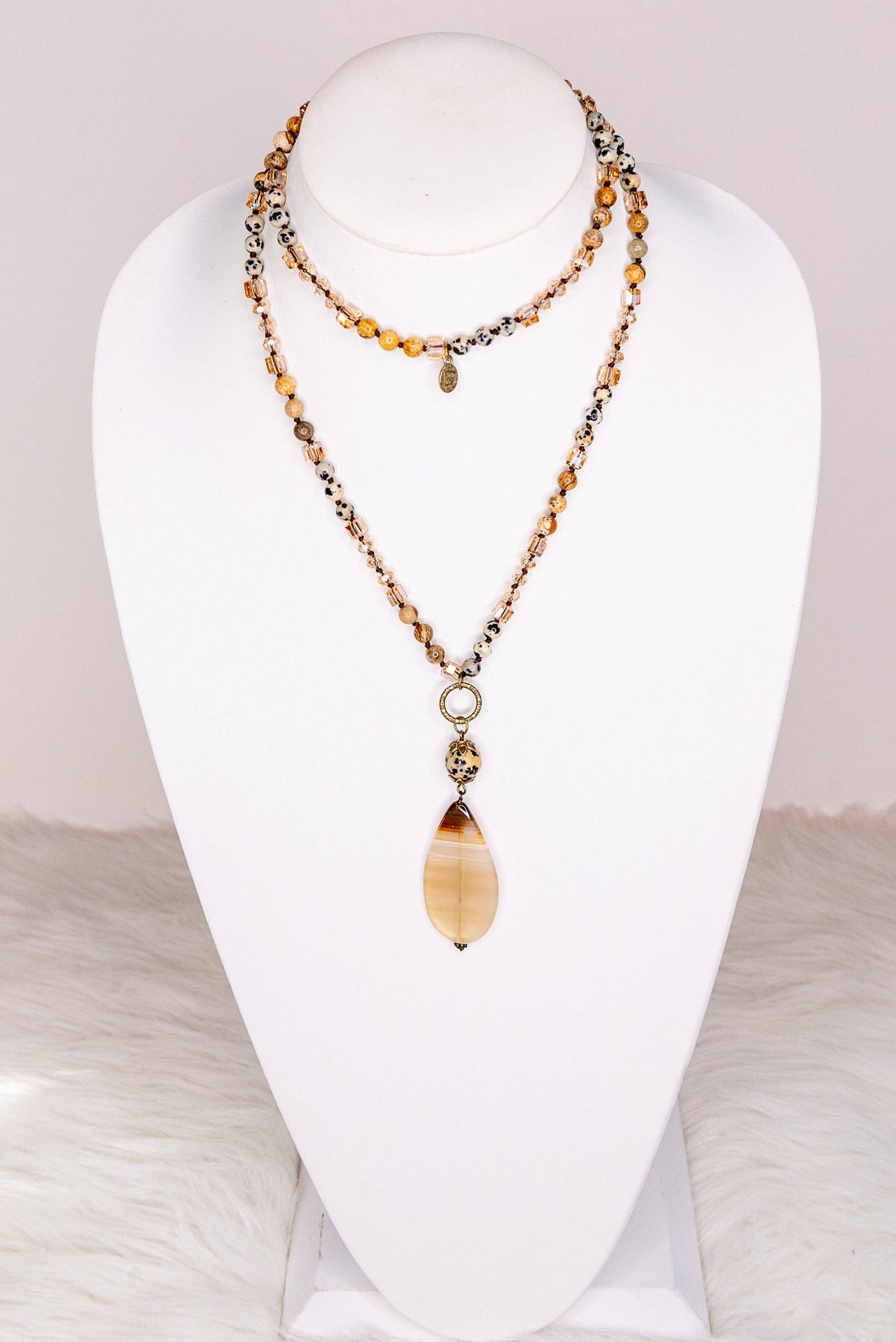 Debbie Beaded Strand Necklace — Brown & Dalmatian Stone
