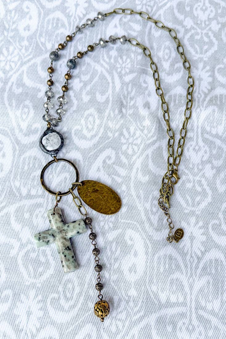 Leanora Long Chain Stone Pendant & Bead Necklace