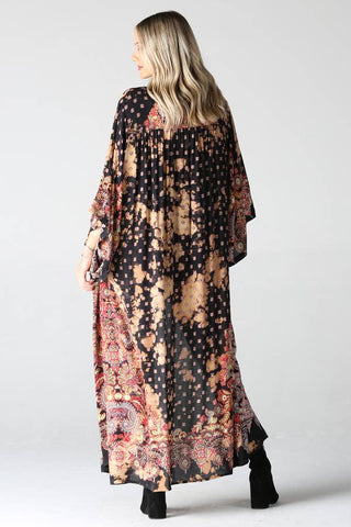 Bleach Tie-Dye Printed Duster Kimono