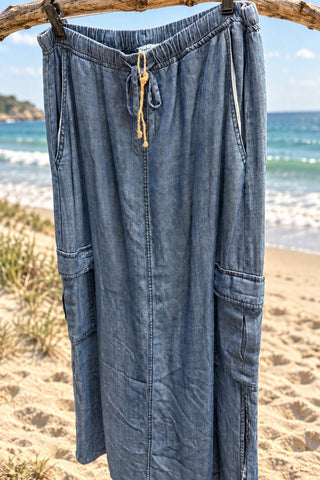 Dark Denim Long Cargo Skirt - Beach Gypsy