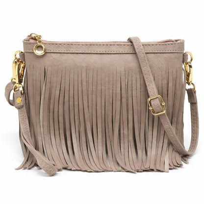taupe fringe crossbody bag