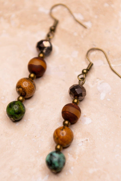 Mari Autumn Stone & Bead Dangle Earrings