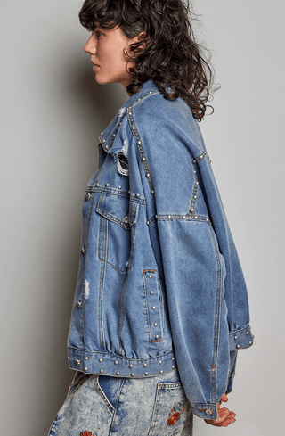 Distressed Studded Denim Jacket - Beach Gypsy
