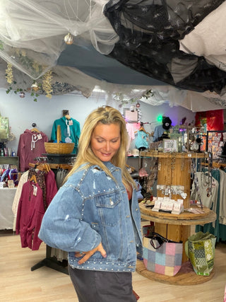 Distressed Studded Denim Jacket - Beach Gypsy