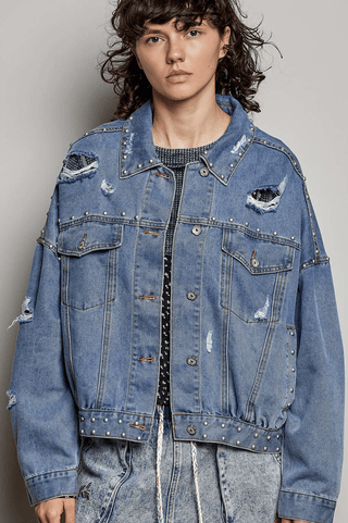 Distressed Studded Denim Jacket - Beach Gypsy