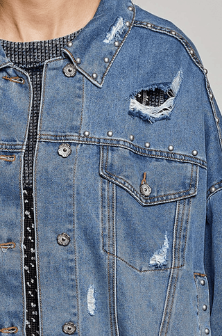 Distressed Studded Denim Jacket - Beach Gypsy