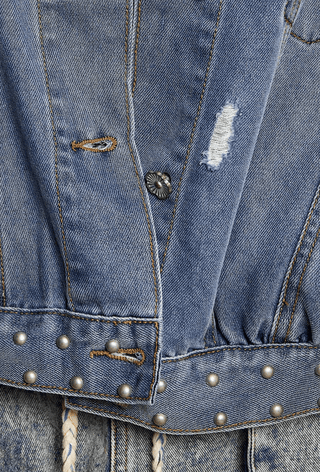 Distressed Studded Denim Jacket - Beach Gypsy