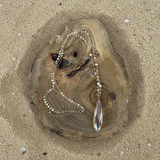 Double Chain Long Faceted Crystal Pendant - Beach Gypsy
