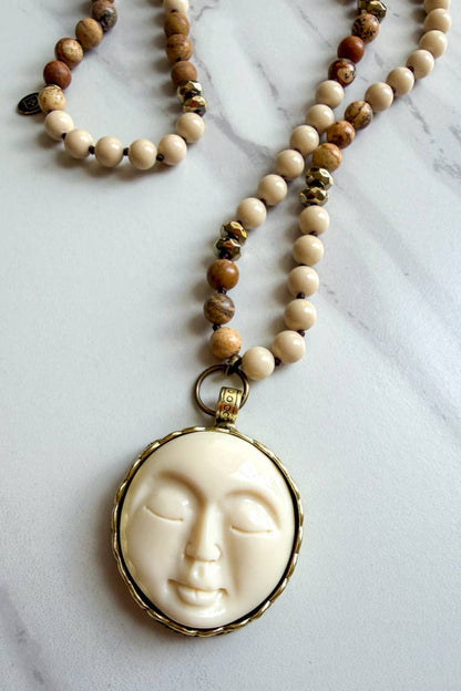 MoonChaser Beaded Moon Face Pendant Necklace