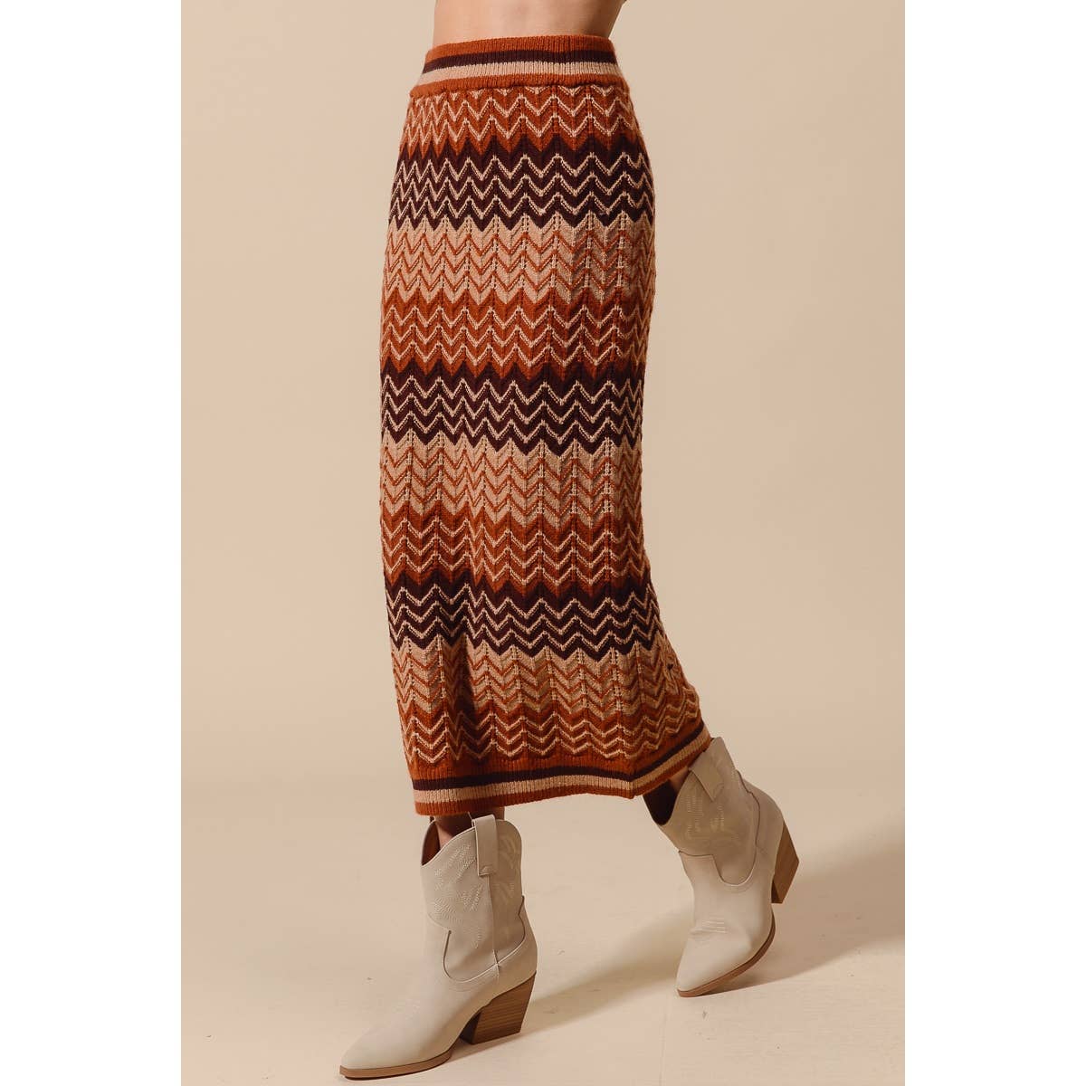 MULTI COLOR CHEVRON KNIT SWEATER MAXI SKIRT