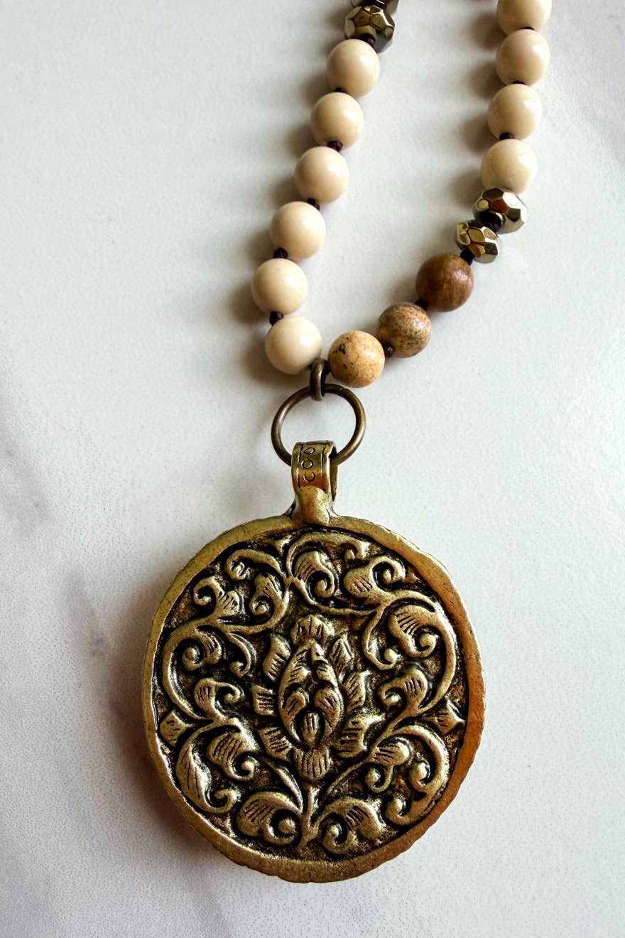 MoonChaser Beaded Moon Face Pendant Necklace