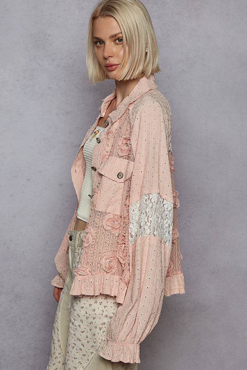 Balloon Sleeve Flower Button Down