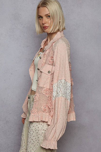Balloon Sleeve Flower Button Down