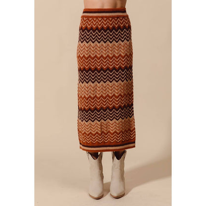 MULTI COLOR CHEVRON KNIT SWEATER MAXI SKIRT
