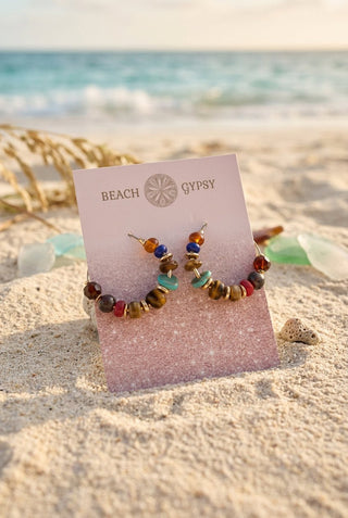 Earth-Tone Multicolor Beaded Hoop Earrings - Beach Gypsy