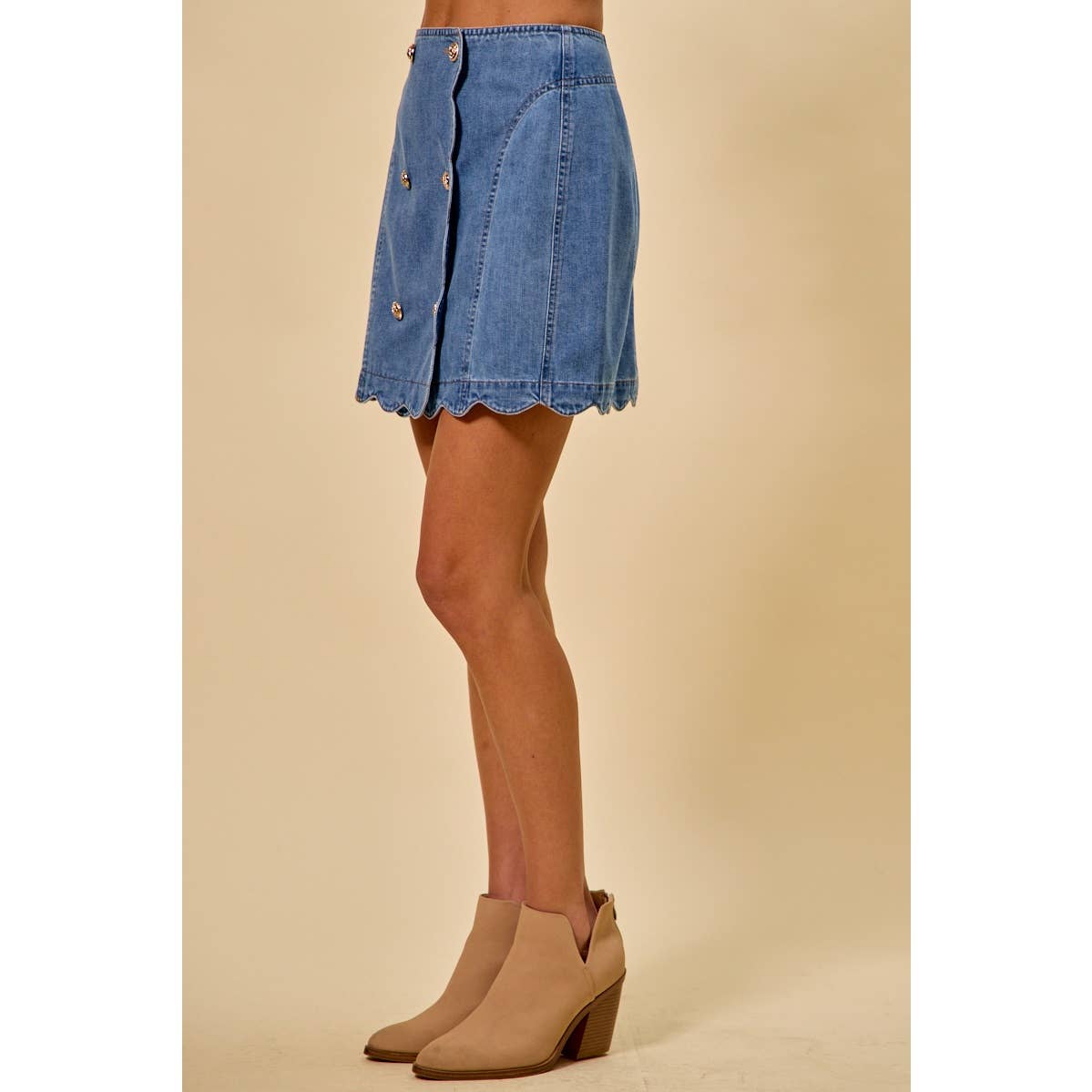 SCALLOP BUTTONED FRONT Denim SKIRT