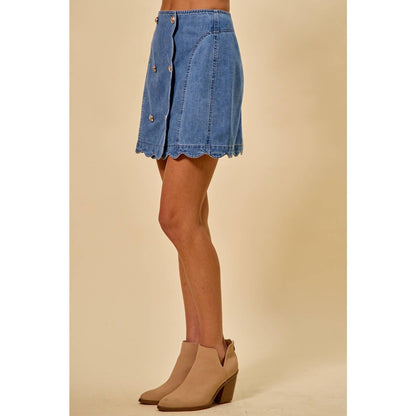SCALLOP BUTTONED FRONT Denim SKIRT