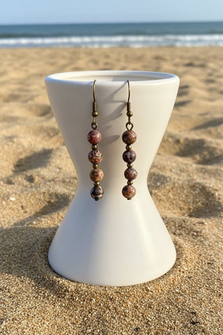 Elyse Rhodonite Stone Bead Dangle Earrings — Natural Pink Stone - Beach Gypsy