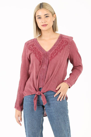 Embroidered Lace Inset Tie WaistTop - Beach Gypsy