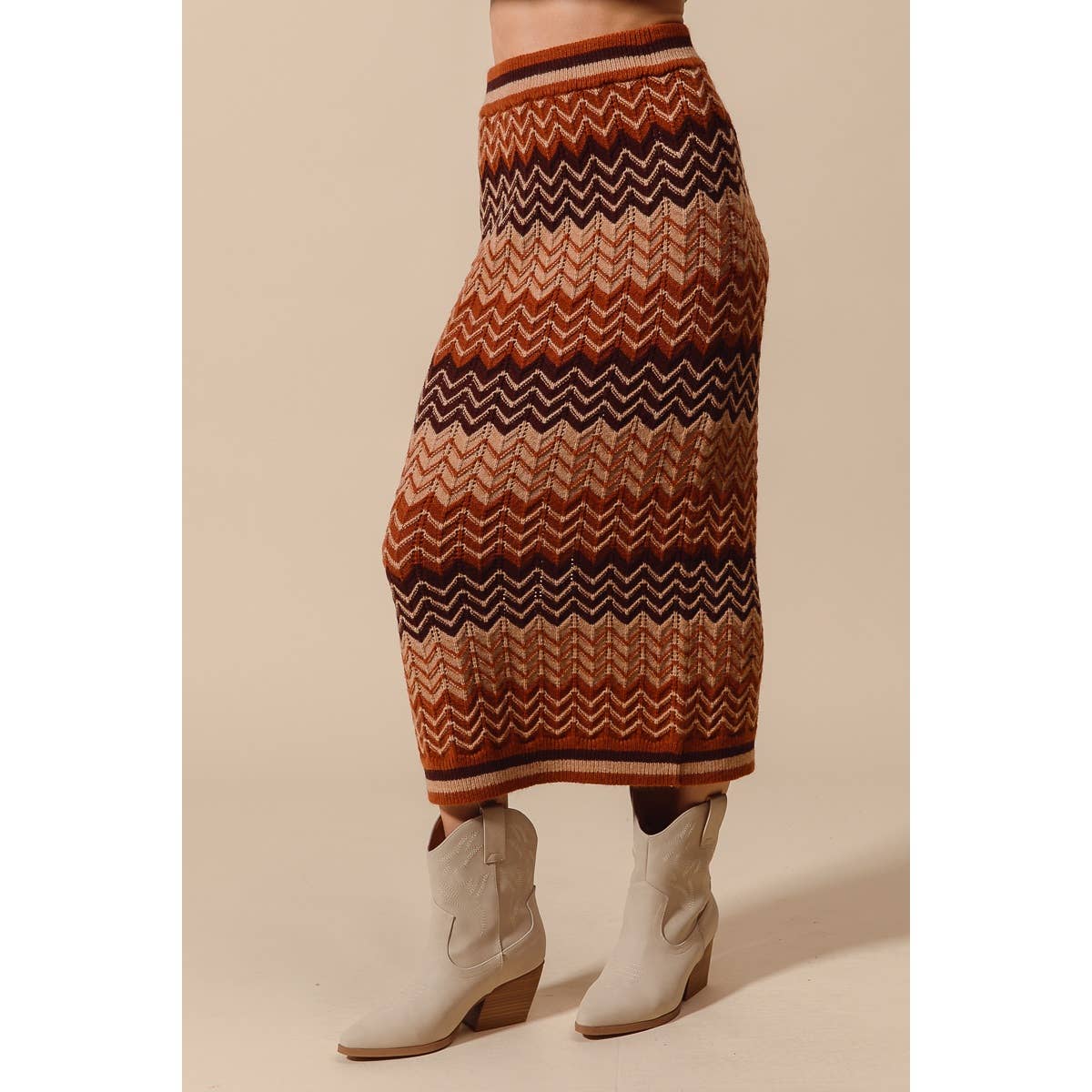 MULTI COLOR CHEVRON KNIT SWEATER MAXI SKIRT