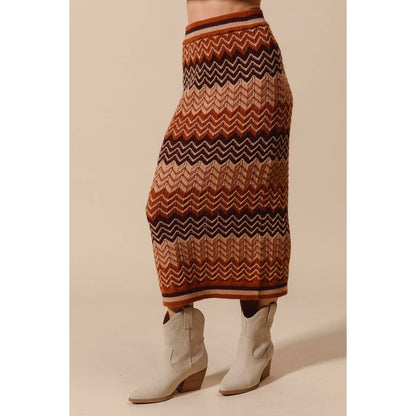 MULTI COLOR CHEVRON KNIT SWEATER MAXI SKIRT
