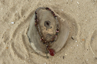 Fire Agate & Key Charm Beaded Necklace - Beach Gypsy