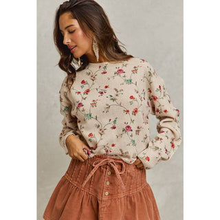 Floral Print Crewneck Sweater - Beach Gypsy
