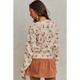 Floral Print Crewneck Sweater - Beach Gypsy