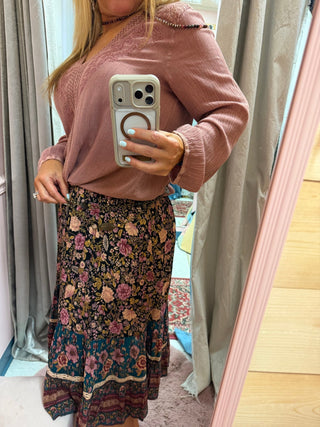 Floral Print Ruffle Hem Skirt - Beach Gypsy