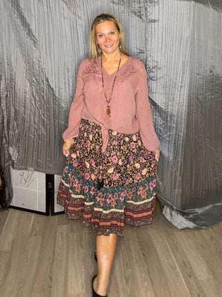Floral Print Ruffle Hem Skirt - Beach Gypsy