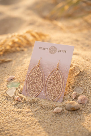 Gold Open Leaf Dangle Earrings - Beach Gypsy