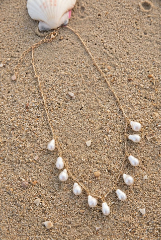 Gold-Tone Pearl-Style Teardrop Charm Necklace - Beach Gypsy