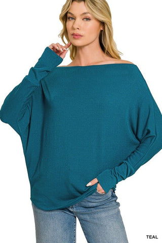 Hacci Dolman Sleeve Boat Neck Top, Teal - Beach Gypsy