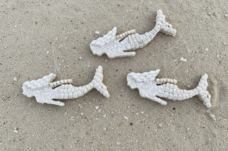 Handcrafted Horizontal Mermaid Ornament made from natural coastal materials, displayed on a neutral surface