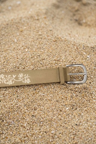 Khaki Embroidered Floral Belt - Beach Gypsy