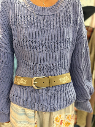 Khaki Embroidered Floral Belt - Beach Gypsy