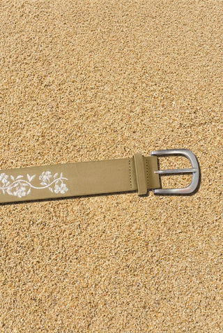 Khaki Embroidered Floral Belt - Beach Gypsy