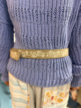 Khaki Embroidered Floral Belt - Beach Gypsy