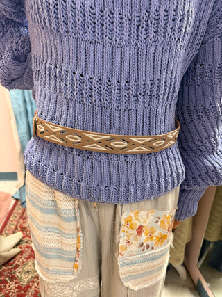Khaki Embroidered Geometric Belt - Beach Gypsy