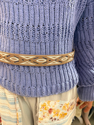 Khaki Embroidered Geometric Belt - Beach Gypsy