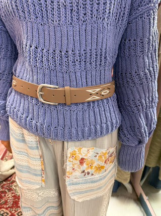 Khaki Embroidered Geometric Belt - Beach Gypsy
