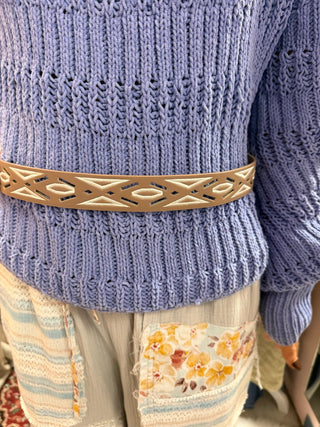 Khaki Embroidered Geometric Belt - Beach Gypsy