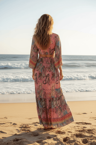 Lass Long Flowy Skirt shown to display its flowy, relaxed silhouette