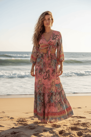 Lass Long Flowy Skirt shown to display its flowy, relaxed silhouette