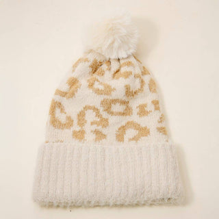 Leopard Print Pom Beanie - Beach Gypsy