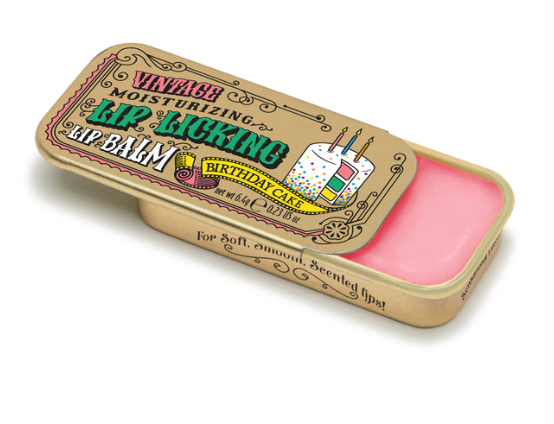 lip gloss in vintage looking tin bday cake