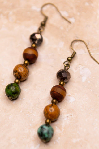 Mari Autumn Stone & Bead Dangle Earrings - Beach Gypsy